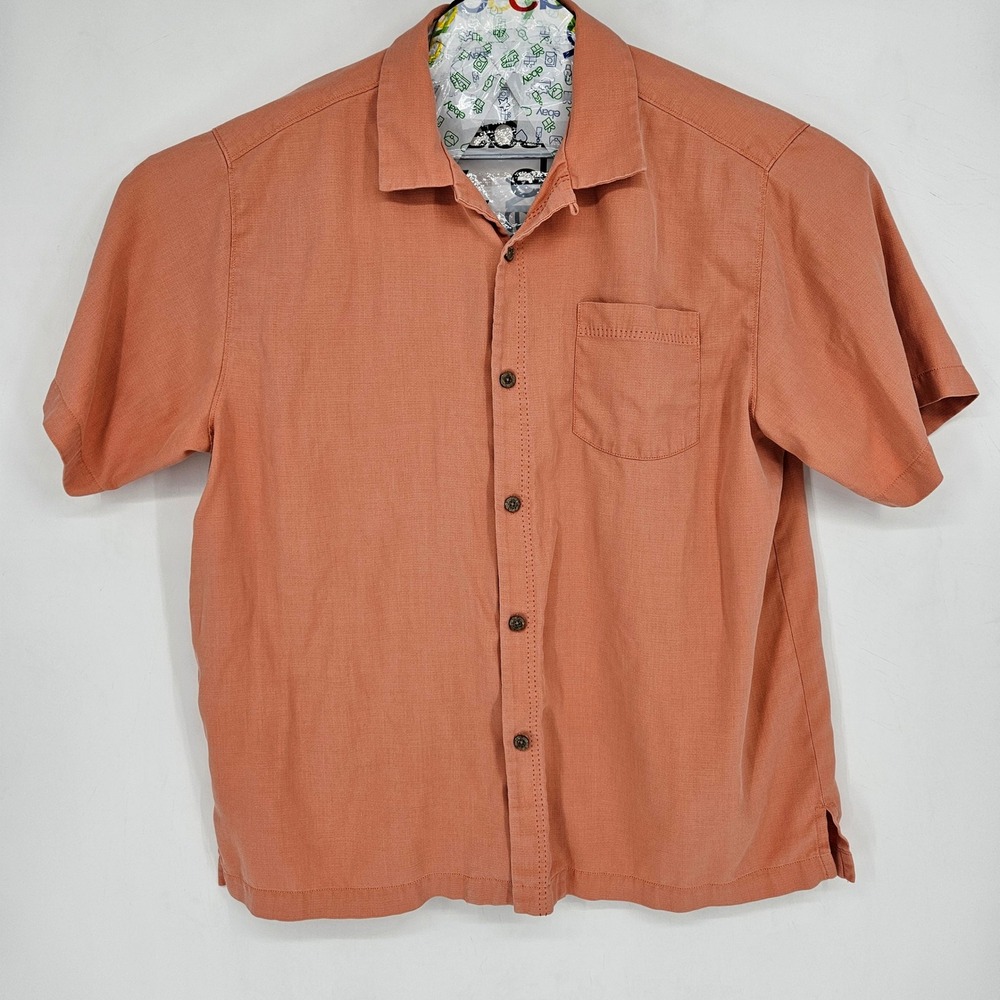 Tommy Bahama Shirt Mens XL Button Up Preppy Orange Peach Island Zone‎ Silk Blend